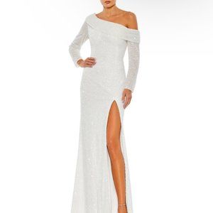 NEW Mac Duggal Off-the shoulder Sequin Gown Wedding Dress Asymmetrical, sz 12